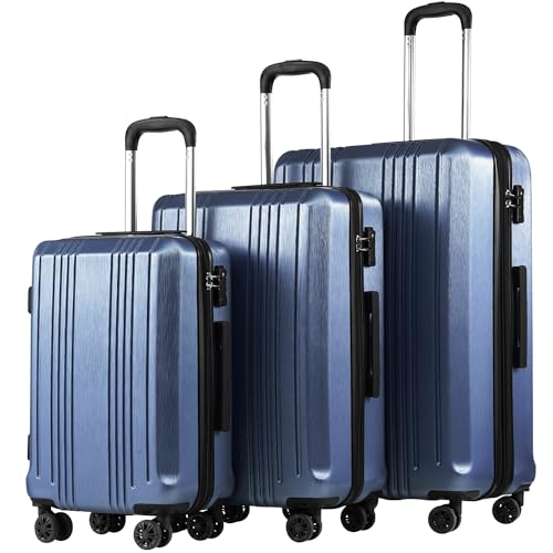 Coolife Luggage 3 Piece Set PC+ABS Hardshell Suitcases with TSA Lock, Spinner Lightweight (ice blue, 3 piece set)