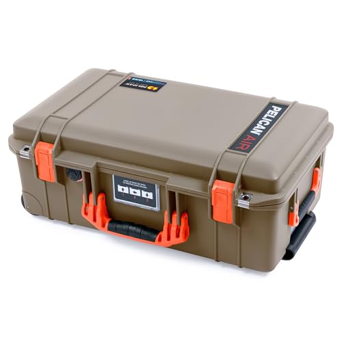 Dark Desert Dirt Pelican 1535 Air case with Orange Handles & latches. Comes Empty & with Wheels.