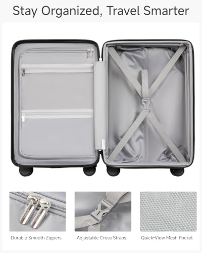 LUGGEX Carry On Luggage for Airplanes, KVC Polycarbonate Hard Shell Suitcase for Travelling (EX-Core, Charcoal Metallic, 21 Inch, 48L)