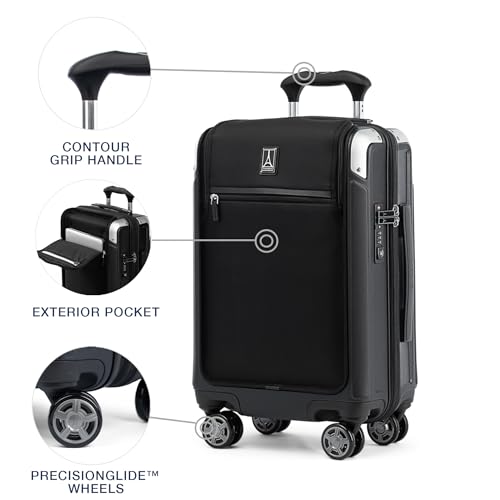 Travelpro Platinum Elite Hardside Expandable Carry on Luggage, 8 Wheel Spinner, TSA Lock, Hard Shell Polycarbonate Suitcase, Shadow Black, Compact Carry on Laptop Pocket 20-Inch