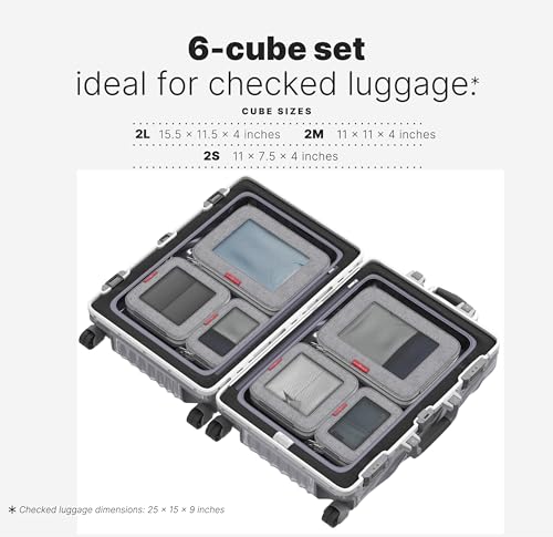 LeanTravel Premium Compression Packing Cubes for Travel - Suitcase Organizer Bags with Double Zipper & Breathable Mesh Panel - Space Saving Carry On Luggage Essentials (6-Pack, Grey)