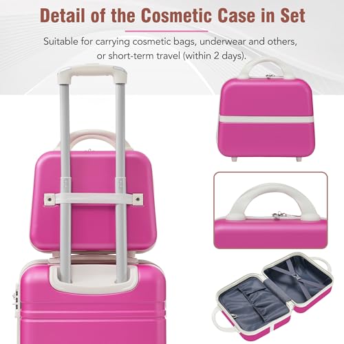 Merax Hard Shell Luggage Set, 3 Pieces 20”+24”Luggage and Cosmetic Case, Lightweight Suitcase with Spinner Wheels and TSA Lock, Pink