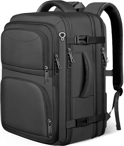 Fxcelets Travel Backpack, Expandable Carry on Backpack for Men, TSA 17.3 inch Laptop Bag Flight Approved, Lightweight Business Luggage Bag, Travel Gifts for Men Women, Black