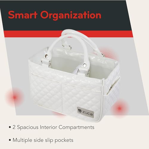 ZÜCA Tag-A-Long Tote Bag – Quilted with Spacious Interior, Fits Rolling Case - Structured Travel Purse - White