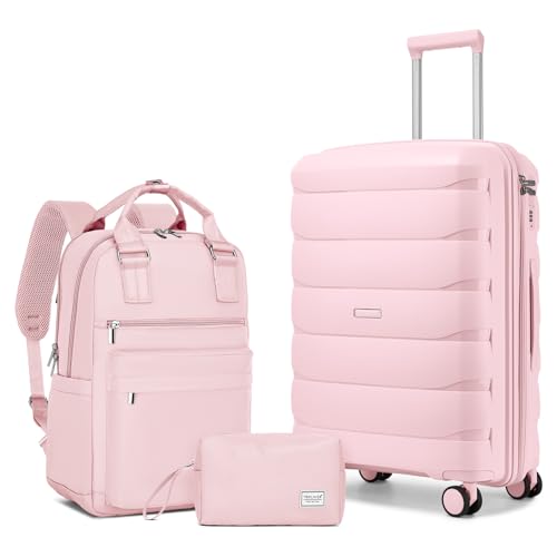 TRIPLAYER Carry On Luggage 22x14x9 Airline Approved, 22 Inch PP Hardshell Luggage Carry-on Suitcase with Spinner Wheels, Carry On Suitcase Set for Women (Pink)