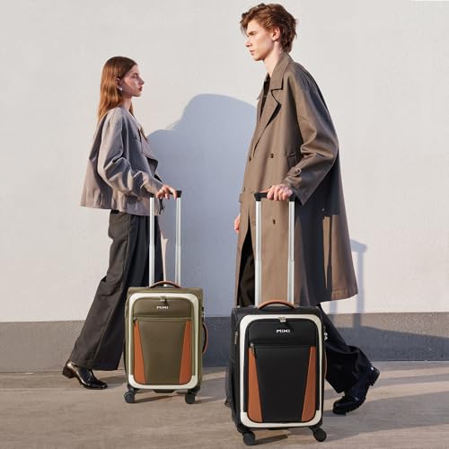 mixi Carry On Luggage 20 Inch Softside Expandable Suitcase with Front Pocket, 22x14x9 Airline Approved Rolling Lightweight Travel Suitcases with Wheels & TSA (Black-Off White)