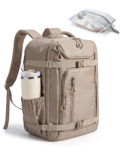 BAGSMART 40L Travel Backpack for Women & Men Fits 17-Inch Laptop, Airline Approved Carry On Backpack with Wet Pocket & Shoe Pouch, Water-Resistant Personal Item Travel Bag, Camel