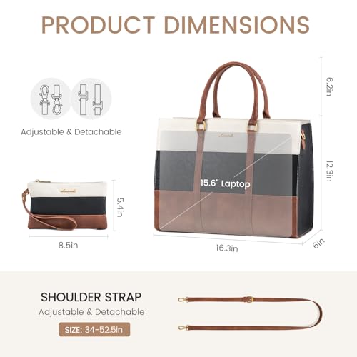 LOVEVOOK Laptop Bag for Women, 15.6 Inch Work Bags for Women, Vintage Leather Laptop Tote Bag, Waterproof Computer Bags with Clutch Purse, Large Capacity Briefcase, Business Office Handbag for Work