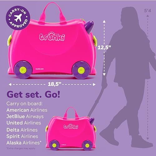 Trunki Ride-On Kids Suitcase | Tow-Along Toddler Luggage | Carry-On Cute Bag with Wheels | Kids Luggage and Airplane Travel Essentials: Trixie Girl Pink