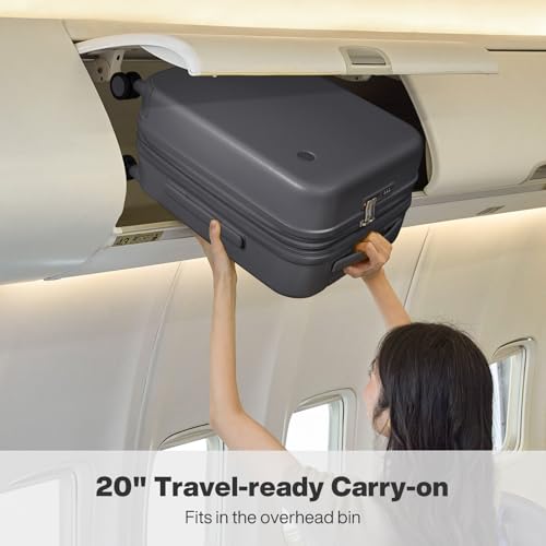 mixi 20 Inch Expandable Carry on Luggage 22x14x9 Airline Approved Suitcases with Spinner Wheels, Hardside Rolling Travel Suitcase PC with TSA Lock, Rock Gray