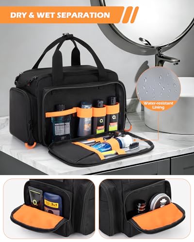 Prokva Tactical Travel Toiletry Bag for Men, Extra Large Dopp Kit Organizer with Dual Way Zippers, Travel Hygiene Bag for Shaving Grooming Bathroom Essentials, Black (Empty Bag)