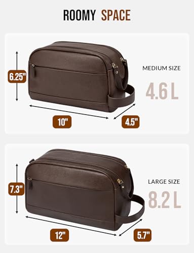 Celvetch PU Leather Toiletry Bag for Men - Water Resistant Travel Bag for Toiletries, Bathroom Essentials, Accessories - Dark Brown