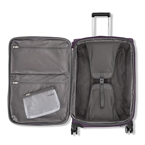 Samsonite Soft-Sided 29-Inch Lightweight Large Checked Expandable Element Suitcase: Durable, 360° Spinner Wheels, Adjustable Telescopic Handle, 2 Front & 1 Side Pocket- Purple
