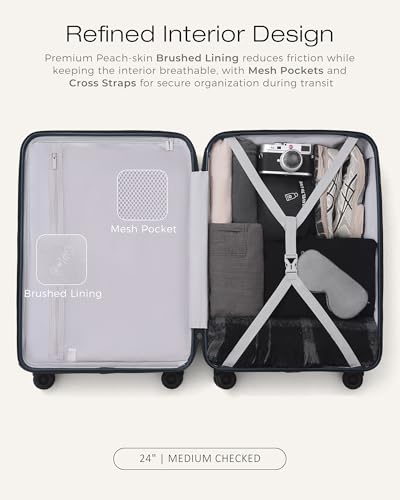 Coolife Luggage 3 Piece Set Hardside Lightweight Suitcases: Upgraded Durable PC Travel Luggage with Dual Spinner Wheels & TSA Lock, 20/24/28 (20'' Expandable Only), Navy