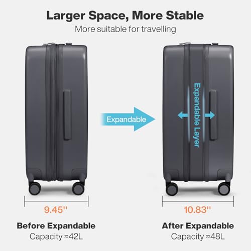 mixi 20 Inch Expandable Carry on Luggage 22x14x9 Airline Approved Suitcases with Spinner Wheels, Hardside Rolling Travel Suitcase PC with TSA Lock, Rock Gray