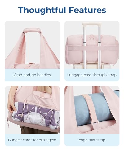 BAGSMART Gym Bag for Women, Lightweight Duffel with Shoe Compartment, Tote Bag with Wet Pocket for Yoga Travel, Pink
