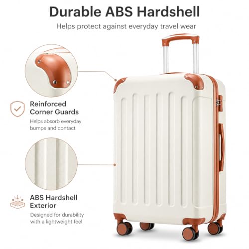 YOETEY Luggage Sets 5 Piece, Hardside Suitcase with Wheels, TSA Approved, White Brown