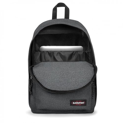 EASTPAK Out Of Office – 31L Backpack with Dual Compartments, 14-inch Laptop Tablet Sleeve, Utility Pocket, Bottle Holder, Black Denim