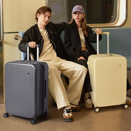 mixi 24 Inch Large Expandable Checked Luggage Suitcases with Spinner Wheels, Hardside Rolling Travel Suitcase PC with TSA Lock, Lark Yellow
