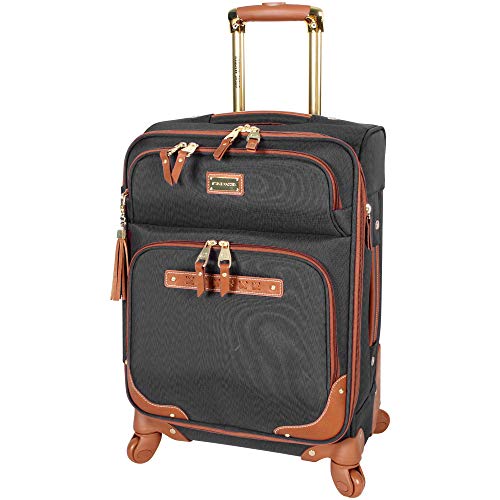 Steve Madden Designer Luggage Collection - Lightweight Softside Expandable Suitcase for Men & Women - Durable 20 Inch Carry On Bag with 4-Rolling Spinner Wheels (Global Black)