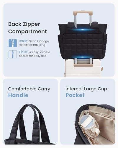LOVEVOOK Tote Bag for Women, Lightweight Puffer Tote Bag with Compartments Quilted Shoulder Bag for Travel Work Teacher Nurse