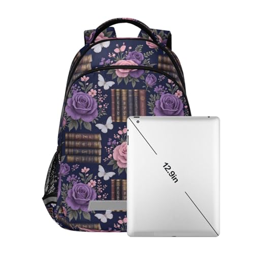 Dark Academia Floral & Book Print kid backpack for school with chest strap bookbag for men para bebes varon