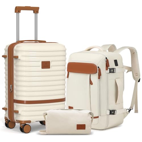 Joyway Expandable Carry on Luggage Sets Airline Approved Luggage Sets 3 Piece,Suitcases with Wheels, Lightweight ABS Hard Shell 20 Inch Suitcase with TSA Lock Spinner Wheels (Carry on luggage，White)
