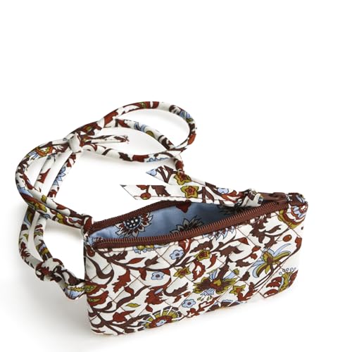 Vera Bradley Women's Premium Cotton Zip Card Pouch Lanyard, Marrakesh Vines Cream, One Size