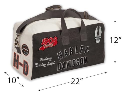 Harley-Davidson Multiple Patches & Logos Vintage Duffel Bag, Durable Canvas