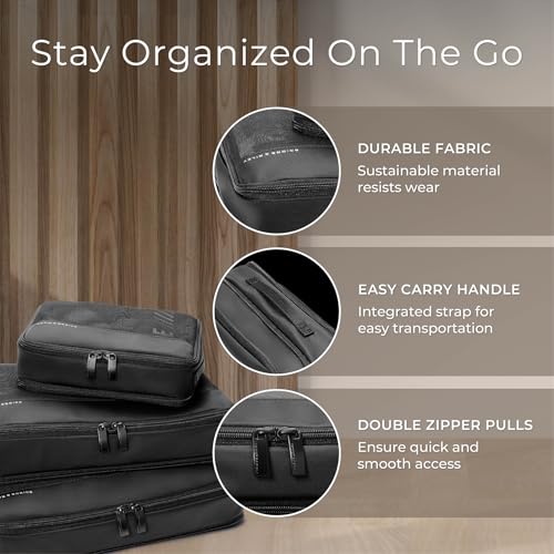 Briggs & Riley Carry On Compression Packing Cube Set - Bag Organizer for Suitcase & Luggage, Travel Essentials for Women & Men, Pack Accessories for Vacation, Maximize Storage Space - 3-Piece, Black