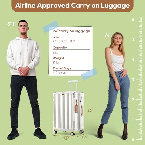 Joyway Carry On Luggage, 24 IN Expandable Suitcase with Smart Cup Holder, Hardside Checked with TSA Lock Spinner Double Wheels, White