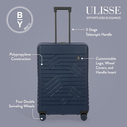 Bric's B|Y Ulisse Checked Luggage with Spinner Wheels – Expandable Lightweighted Hard Shell Suitcase, TSA Combination Lock - Removeable Wash Bag Included - 28 Inch, Ocean Blue