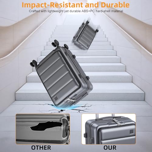 20-Inch Carry-On Luggage with USB Port – ABS+PC Hard Shell Suitcase TSA Lock 360° Spinner Wheels – Lightweight Travel Trolley with Cup Holder & Side Hooks for Business Trips, Airports & Weekend