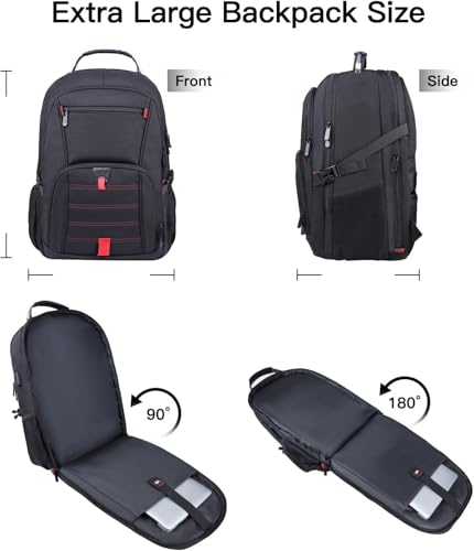 ANTERK Extra Large Travel Laptop Backpack, 17.3 Inch Carry on Backpack for Men Women, Big Anti Theft Water Resistant College Bussiness TSA Airline Approved Work Computer Backpack, Black