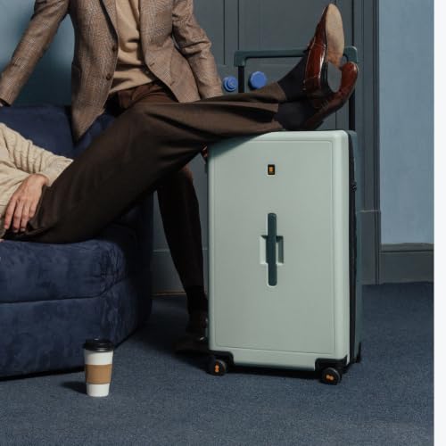 LEVEL8 Voyageur Wide Handle Luggage Airline Approved, 28 Inch Luggage with Spinner Wheels, Hardshell Large Checked Suitcases for Women Men with Tsa Lock, Celadon
