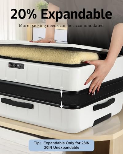 CENSIEN Luggage Sets 2 Pieces, 20 Inch Carry On Luggage and Expandable 28 Inch Checked Luggage with Spinner Wheels, Lightweight ABS+PC Hard Shell Suitcase with Front Opening, TSA Lock (White, 20/28)