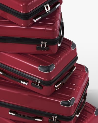 Coolife Luggage Sets, 5 Piece Durable Suitcase, Lightweight Carry on Luggage with PC+ABS Hardshell, Dual Spinner Wheels, TSA Lock and YKK Zipper(wine wind new, 5 piece set)