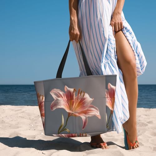 HLSBSSL This Blooming lilies printed beach travel bag can be used for shopping, exercising, or working