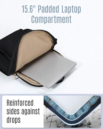 LIGHT FLIGHT Laptop Backpack for Women, 15.6 Inch Work Bag Business Backpack, Water Resistant Travel Bags for College, Black