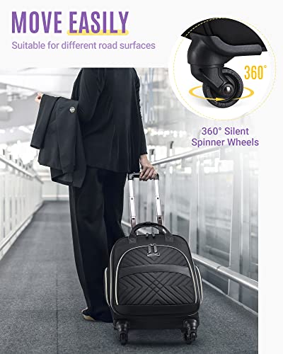 LIGHT FLIGHT Rolling Laptop Bag Women Men Rolling Briefcase 15.6 Inch Computer Bag with Spinner Wheels, Water-resistant Roller for Carry on Business Travel, Quilted Black