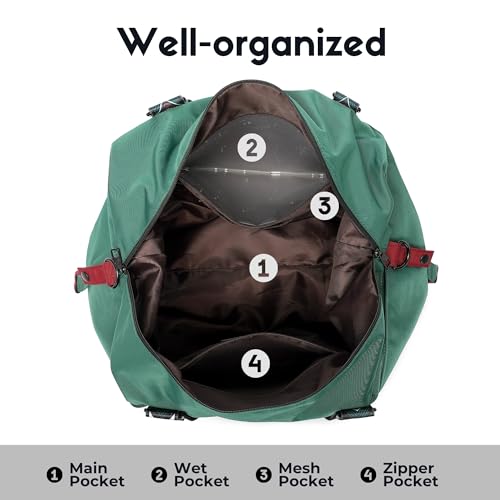 SUNNY BIRD Duffel with Utility Pouch, 40L Weekender Overnight Bag with Shoe Compartment for Travel and Sports (Greenboho)