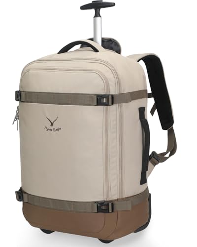 Hynes Eagle Rolling Backpack 42L Backpack with Wheels Airline Approved Carry on Luggage Laptop Travel Suitcase Bag for Women Men Khaki