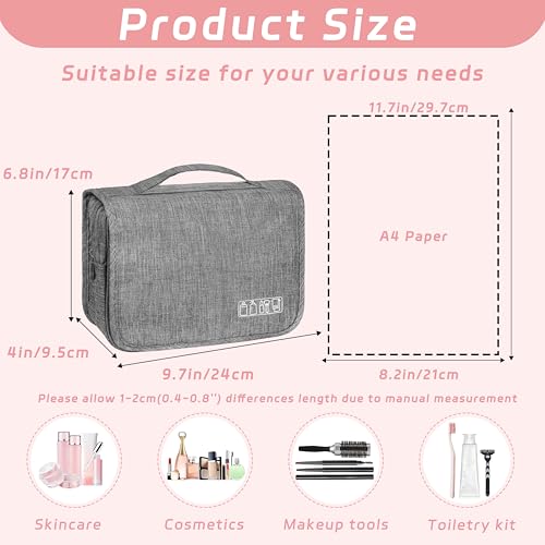 Toiletry Bag Travel Bag with Hanging Hook, Waterproof Shower Bathroom Hanging Toiletry Bag for Men Women,Small Multifunctional Makeup Cosmetic Bag,Portable Toiletries Bag Travel Organizer (Grey)
