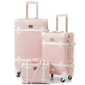 urecity Vintage Luggage Sets of 3 Piece - Hardside Lightweight Spinner Suitcases - Retro Travel Set includes Under Seat Train Case, 26"+20"+12" (Elegant Pink)
