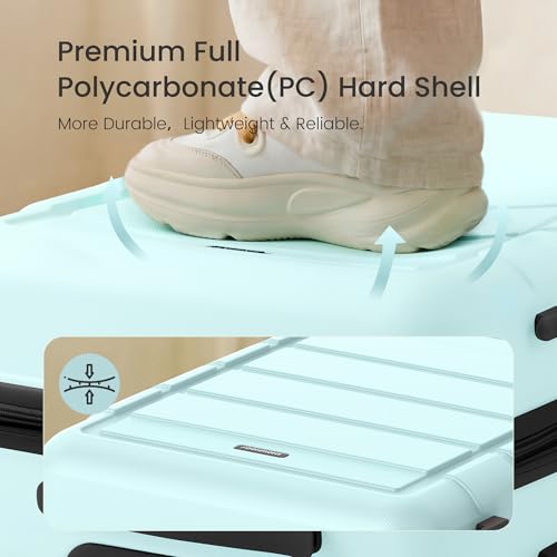 SHOWKOO Upgrade Luggage Sets 3pcs, 100% Premium PC Durable Expandable Luggage Suitcase with Double Wheels TSA Lock Mint Green