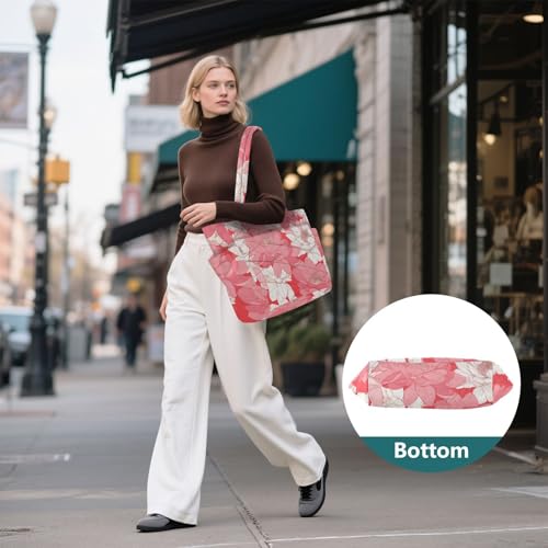 tplaotee Tote Pool Bag Everyday Shoulder Bag for Travel & Beach Weekend Getaway with Pockets Peach Water Lily Flower Bloom