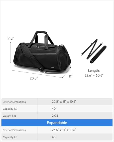 LUGGEX Travel Duffel Backpack, 40L Expandable Gym Bag with Shoe Compartment & Wet Pocket, Lightweight Technical Water-Resistant Carry On Weekender Bag for Gym (TDX-Pro, Black)