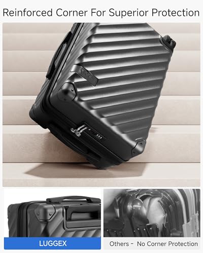 LUGGEX Carry On Luggage for Airplanes, KVC Polycarbonate Hard Shell Suitcase for Travelling (EX-Core, Charcoal Metallic, 21 Inch, 48L)