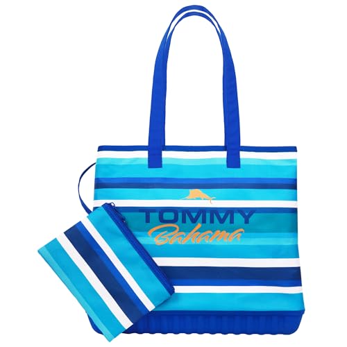 Tommy Bahama Beach Tote Bag, Carryall with Zip Pouch Handbag, Ocean Stripe Print