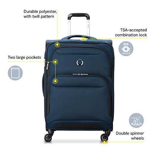 DELSEY PARIS Sky Max 2.0 Softside Expandable Luggage with Spinner Wheels, Blue, Checked-Large, 28 Inch